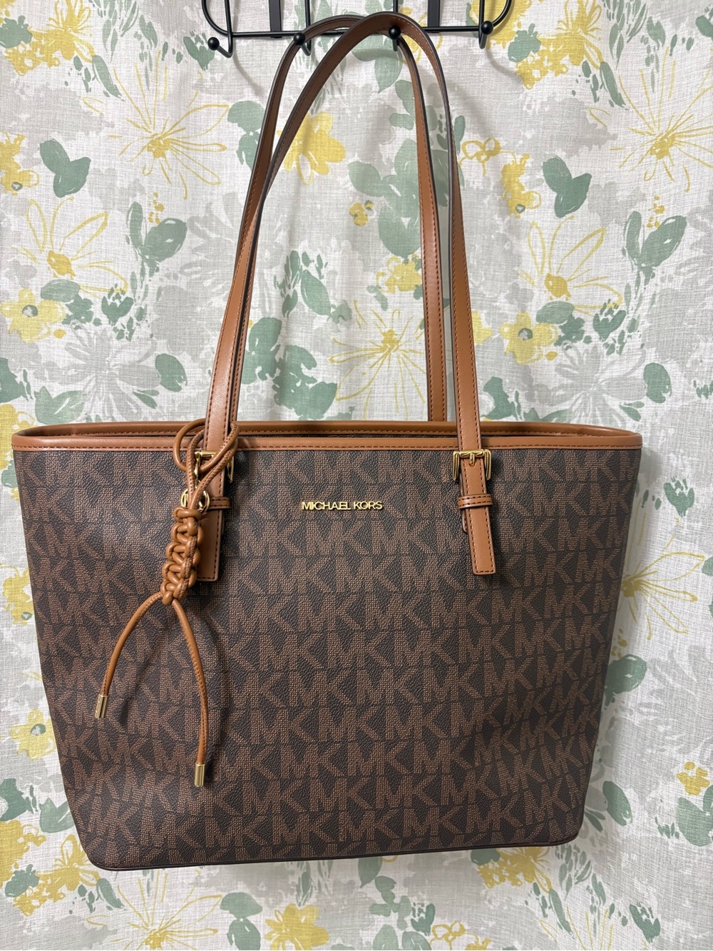 Michael Kors Brown Signature Logo Tote with Tan Trim